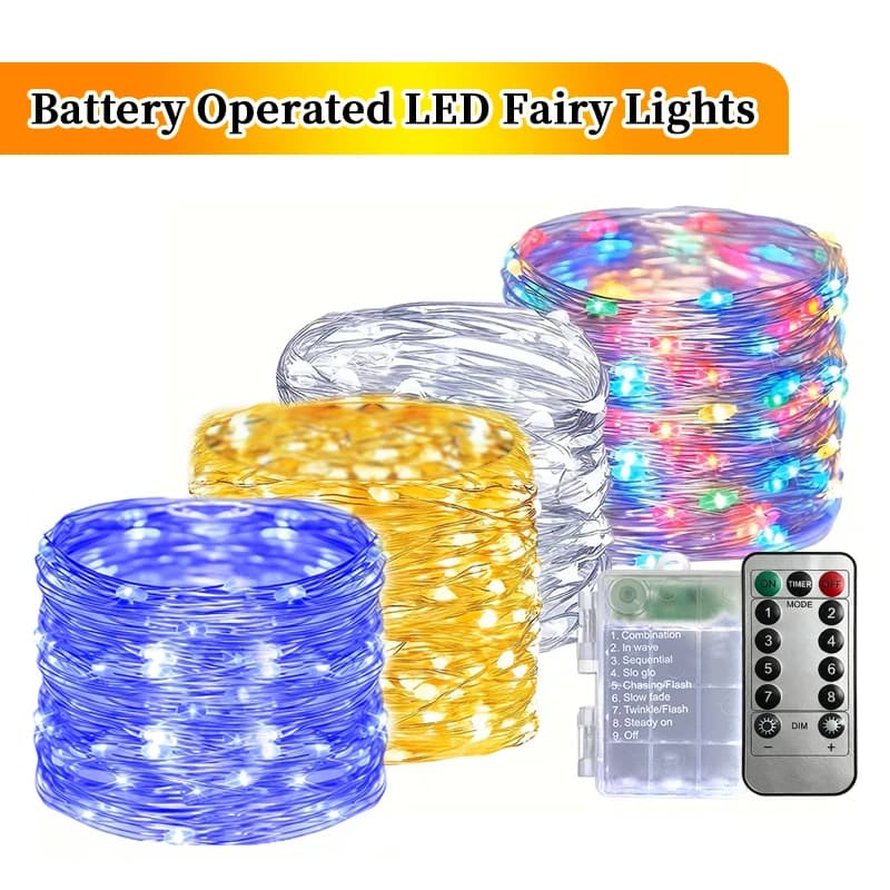 Luci a stringa in filo di rame a batteria, impermeabili, per Halloween, luci fatate per interni, matrimoni, Natale, ghirlande, decorazioni per feste