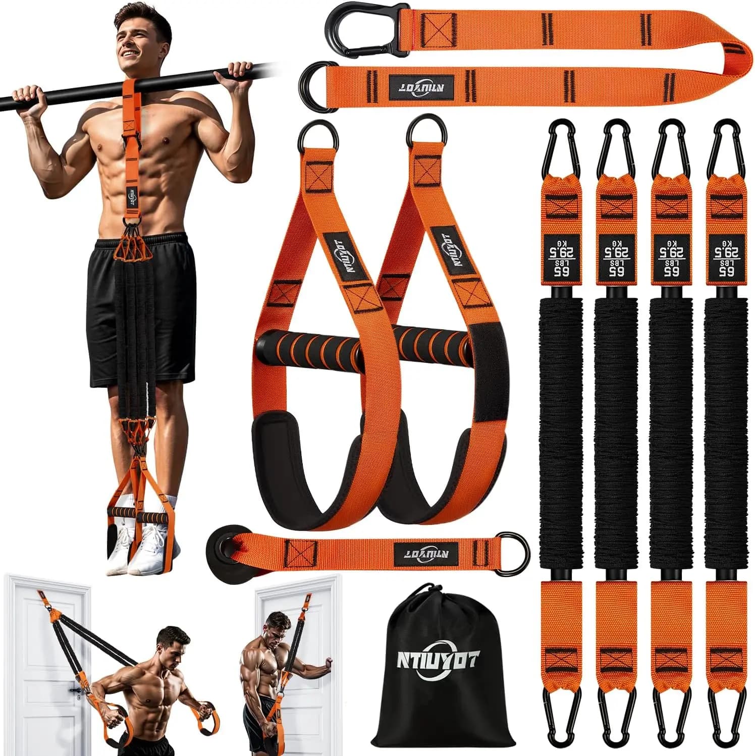 Fasce elastiche per trazioni, fasce di resistenza resistenti con maniglia, fasce per allenamento con barra per trazioni, set di fasce di assistenza per trazioni