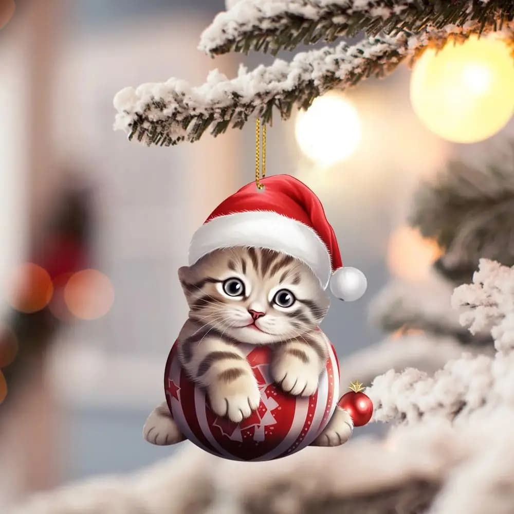 Ciondolo gatto di Natale 2D Decorazioni decorative piatte per albero di Natale Ciondolo per auto gatto acrilico Gatto Cappello di Natale Ornamento Regalo di Capodanno