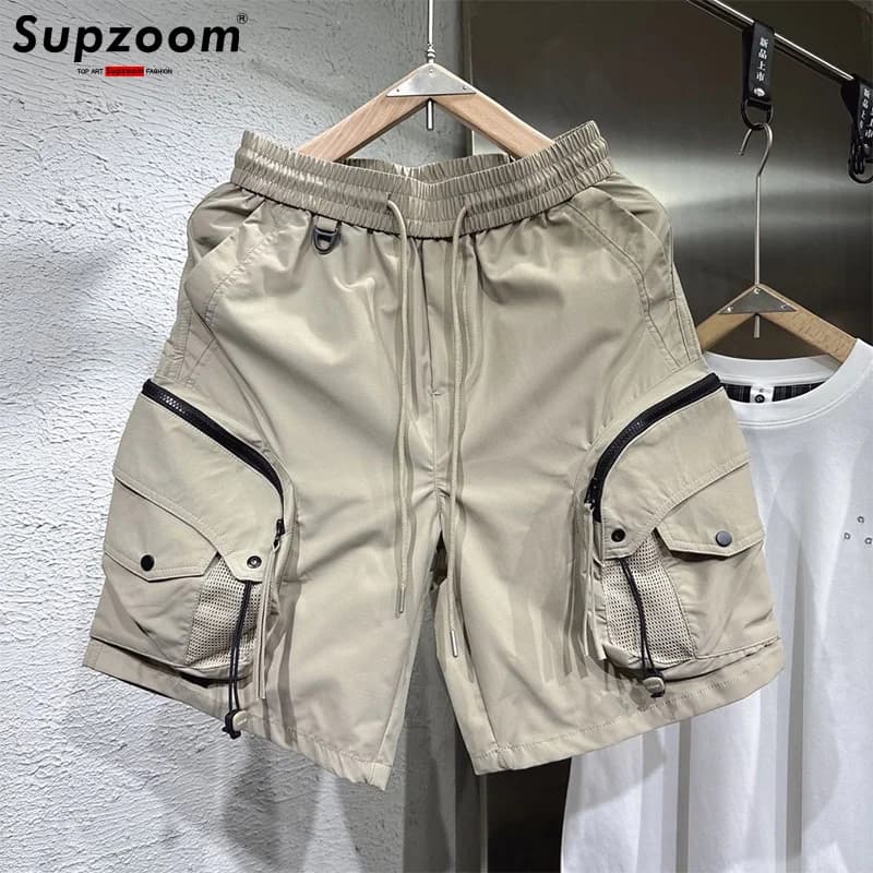 Supzoom New Arrival Top Fashion Summer Loose Casual Belt Design High Street Trendy Stitching Pocket Cargo Shorts Shorts Men