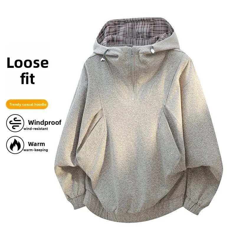 Set Trendy American College: Felpa Larga e Giacca per Uomini Giovani, Casual e Comoda in Misto Cotone e Poliestere con Cappuccio