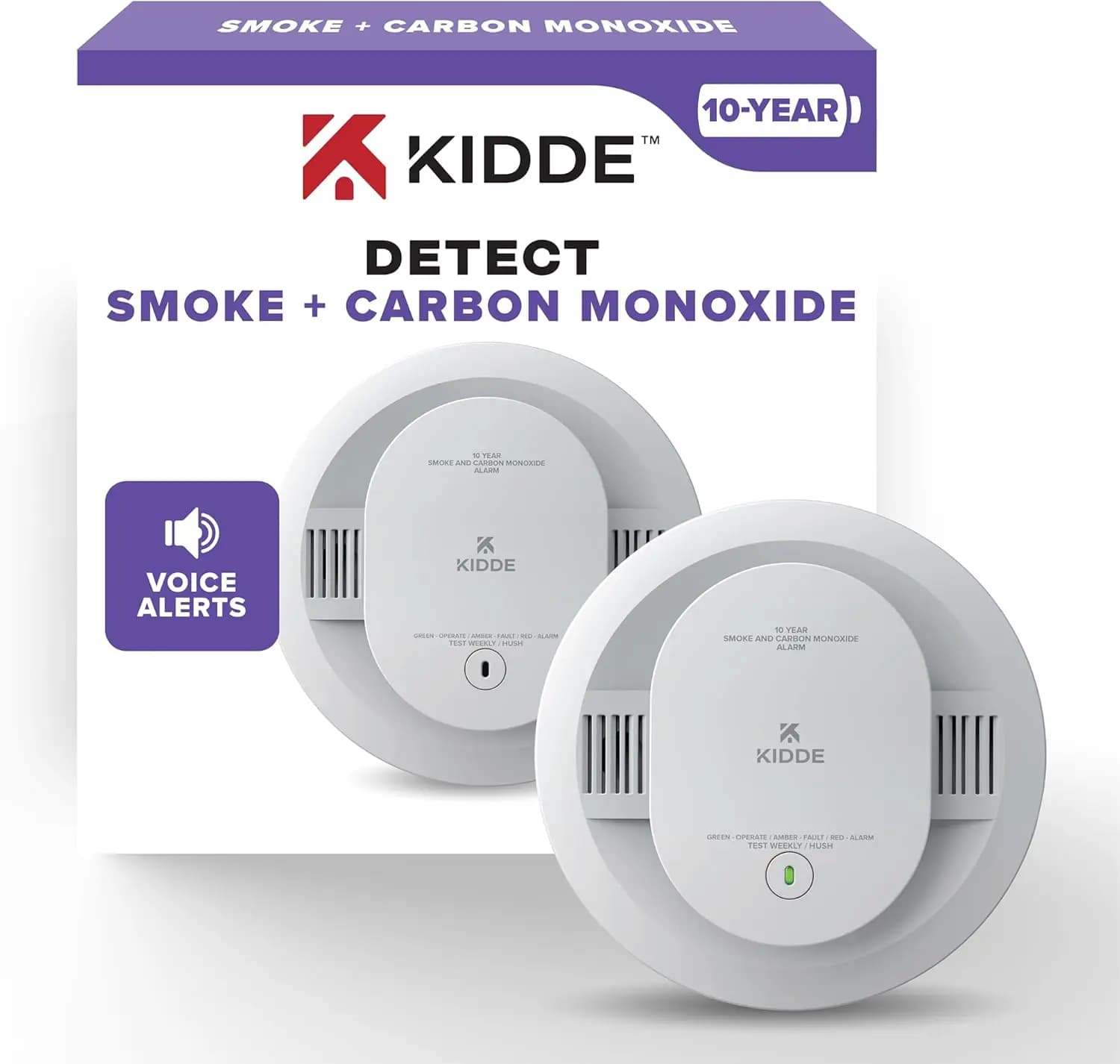 Rilevatore di Fumo e Monossido di Carbonio con Batteria da 10 Anni, Avvisi Vocali e Luci LED