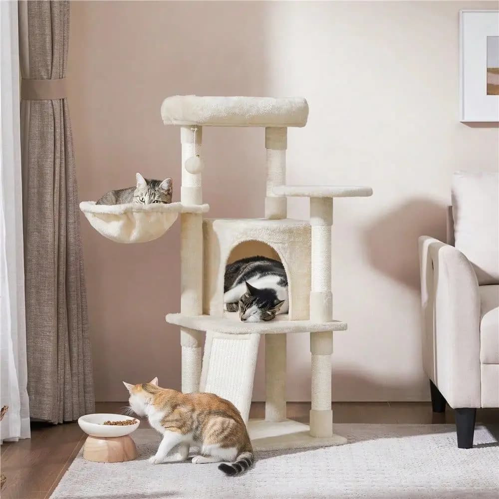 1 Pezzo Albero per Gatti Professionale Multilivello con Cuccia e Postazione Riposo