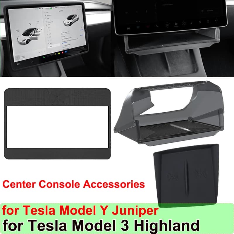 Accessori per Tesla Model Y Juniper 2025: Organizzatore Sotto-Schermo, Scatola Portaoggetti, Protezione Schermo Console Centrale, Tappetino per Ricarica