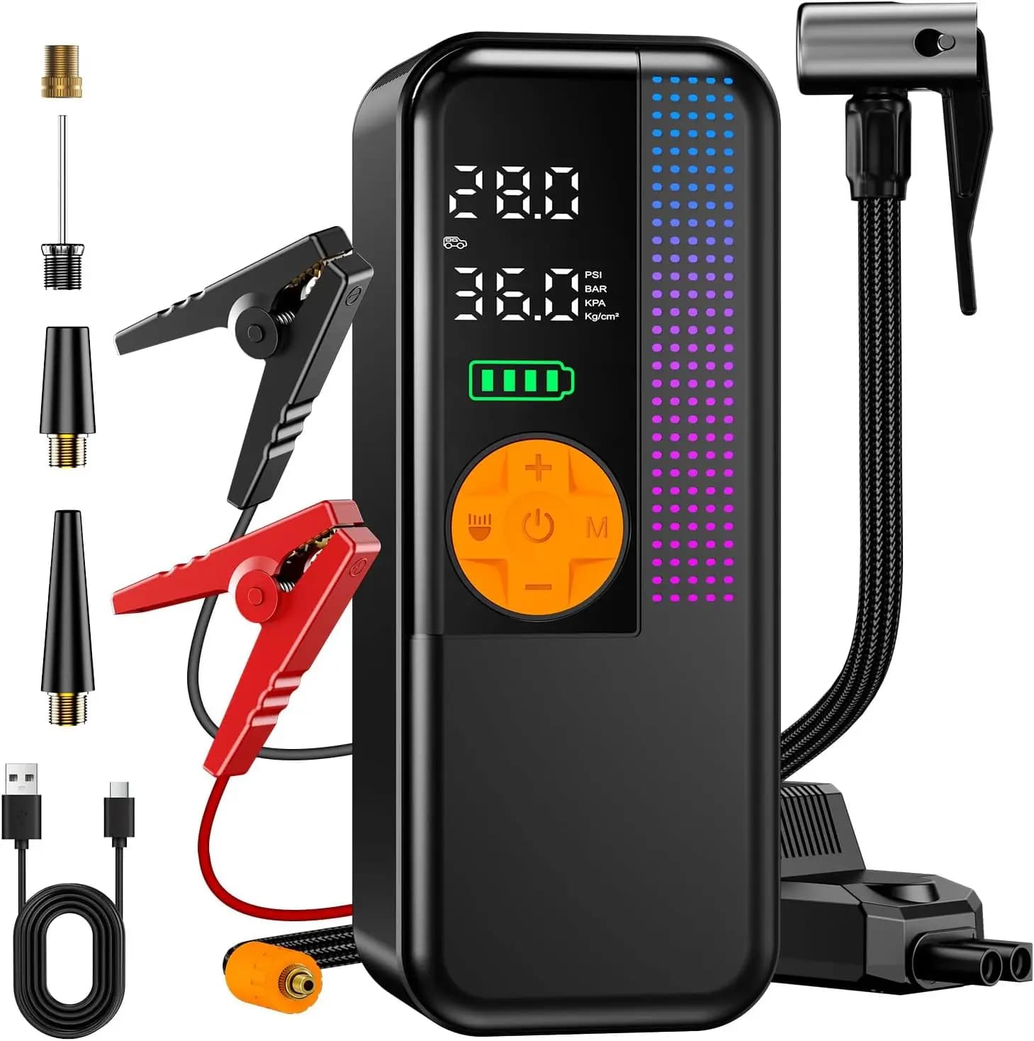 Avviatore di emergenza per auto 5500A con compressore d'aria, gonfiatore per pneumatici 150PSI per tutti i veicoli a gas e diesel, display LCD