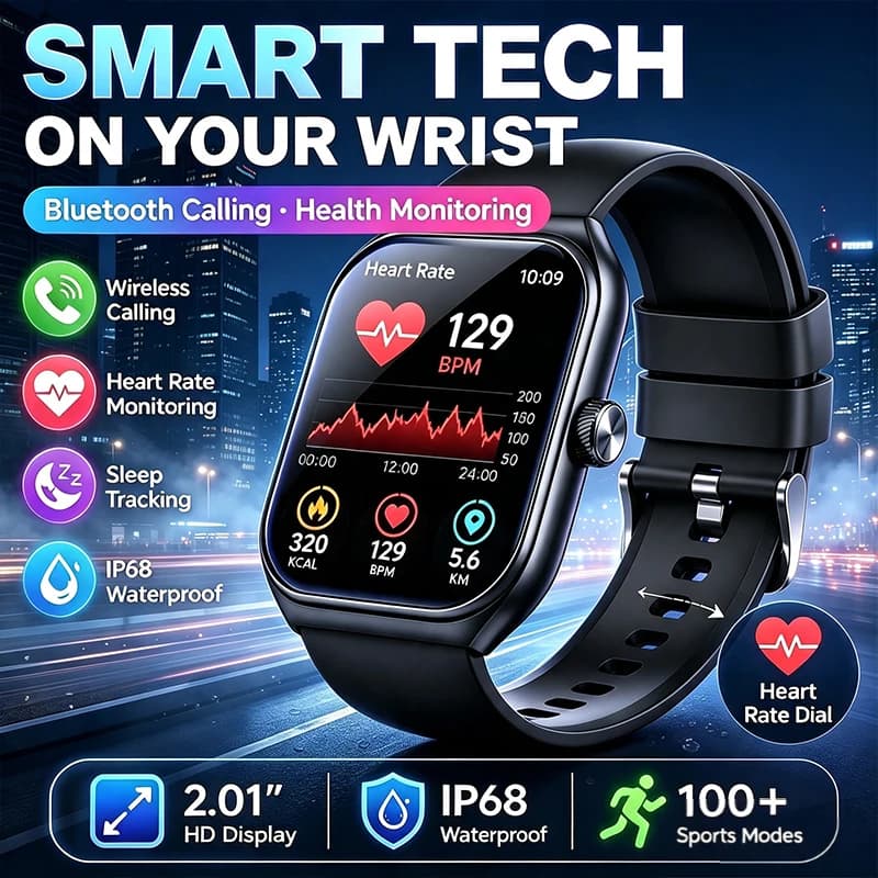 GEJIAN Sports Smart Watch 2.01 inch HD Touch Screen IP68 with Health Monitoring Bluetooth Call 120+Sports Mode Tracking Watch