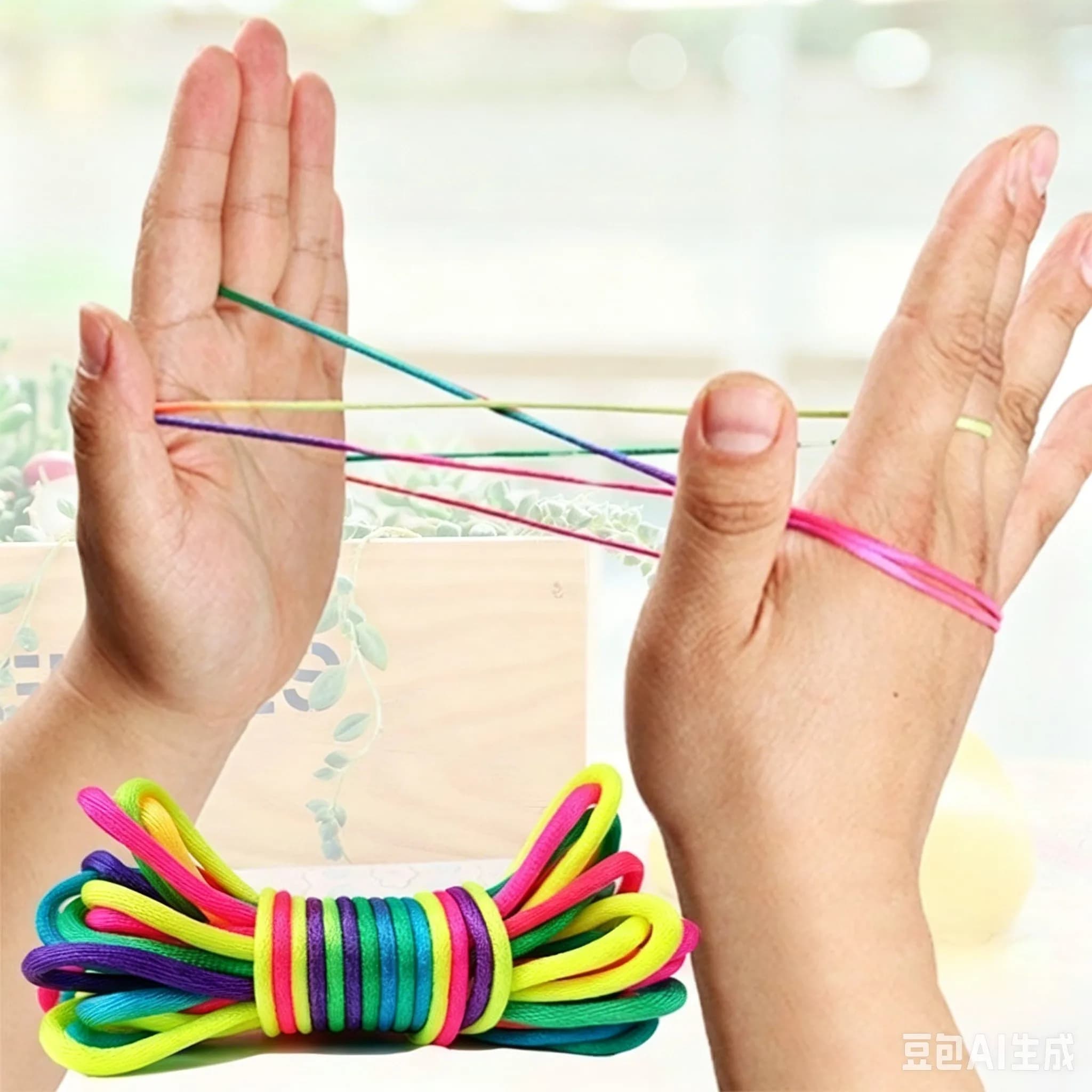 10Pcs Rainbow Color Cradle String Finger Games Classic Rope Thread Toy Ropes Hand String Puzzle Game Create Toy Supplies