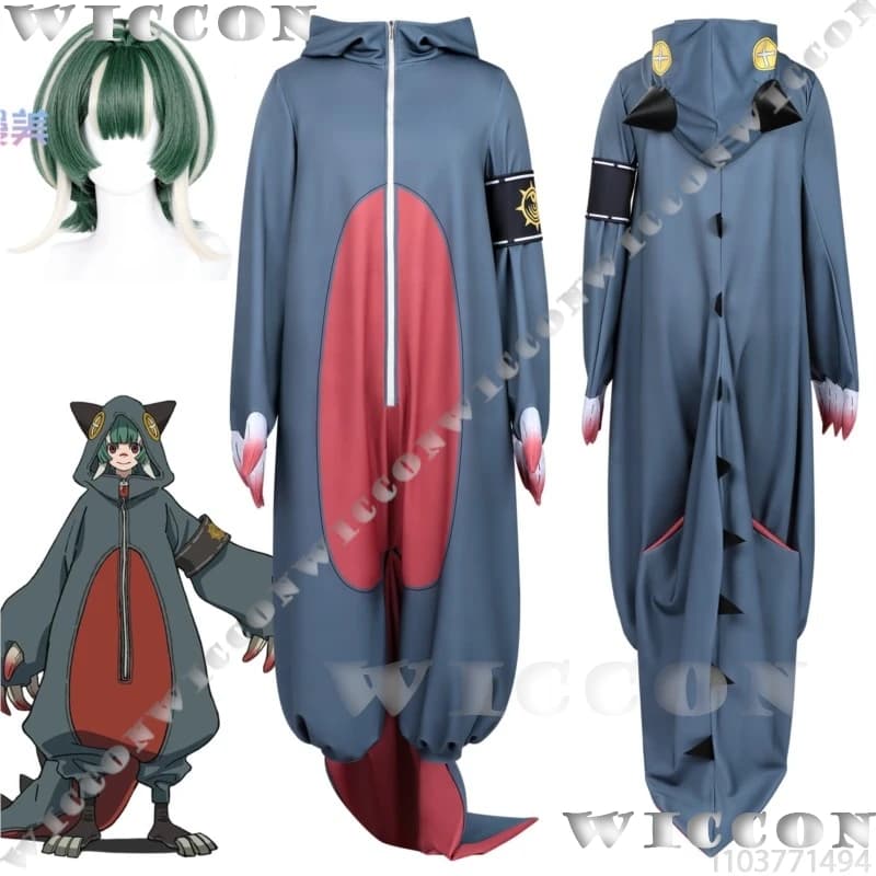 Costume Cosplay Anime Gachiakuta Fantasia Guita Hebby, Pigiama, Tuta, Parrucca Verde, Accessorio per Capelli, per Ragazze e Donne, Festa di Halloween
