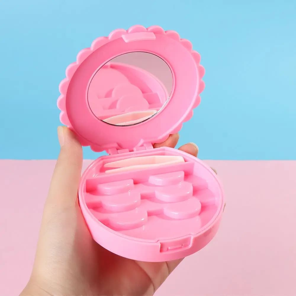 Elegante Scatola Porta Ciglia Finte Rosa con Specchio, Organizzatore per Trucco, Contenitore per Ciglia