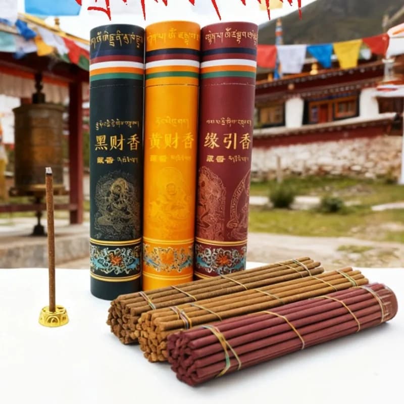 21 CENTIMETRI Naturale Tibetano Bastone di Incenso Nero/Arancio Dio Ricchezza Incenso Casa Templo Culto Buddha Benedizione Aromaterapia Joss Stick
