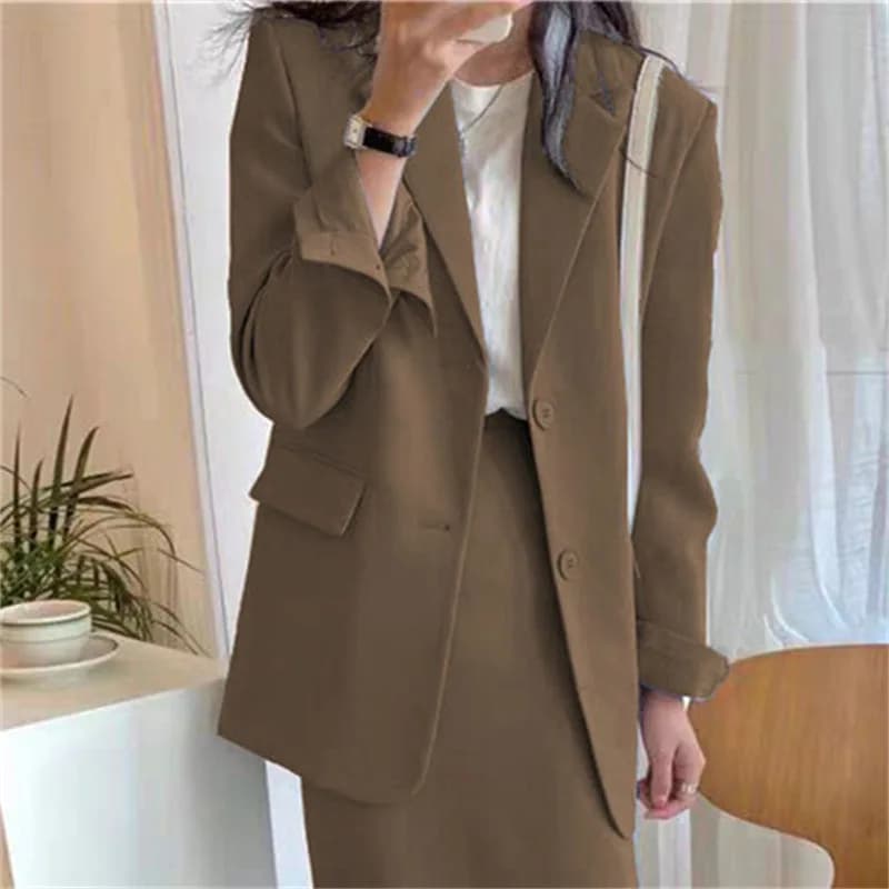 Chic High Waist Jacket Women's Business Commute Spring Autumn New Style Korean Fashion Polyester Fabric Folded Skirt