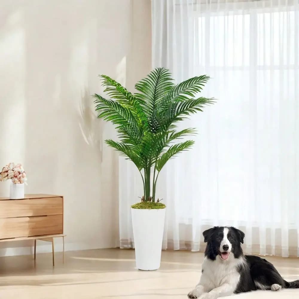2 Pacchi di Palme Artificiali da 1,5 m con Vaso Bianco Alto, Piante Tropicali Finte Areca in Vaso, Piante Artificiali