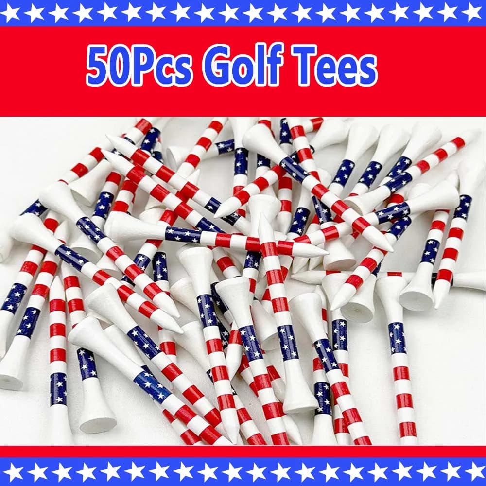 T-shirt da golf in bambù durevoli stile bandiera americana da 50 pezzi, t-shirt da golf professionale con riduzione dell'attrito a lunga distanza di alta qualità