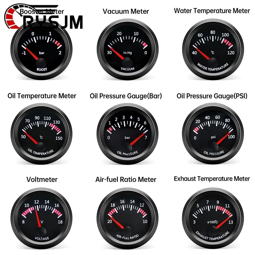 2 ''52MM 12V Calibro per auto Temperatura acqua/olio con sensore temperatura Volt BAR PSI Pressa olio con sensore Vuoto Boost BAR Rapporto aria combustibile EGT