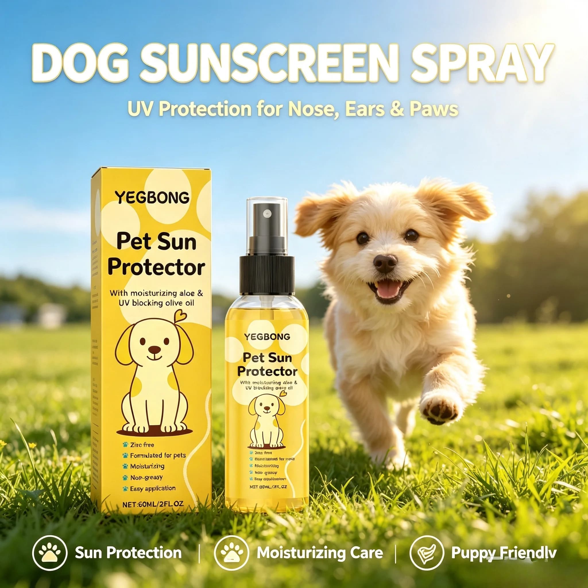 Dog Sunblock Spray Pet Sunscreen UV Protection Moisturizing For Nose Ears Paws Skin Prevent Sunburn Summer Dog Skin Care Cream
