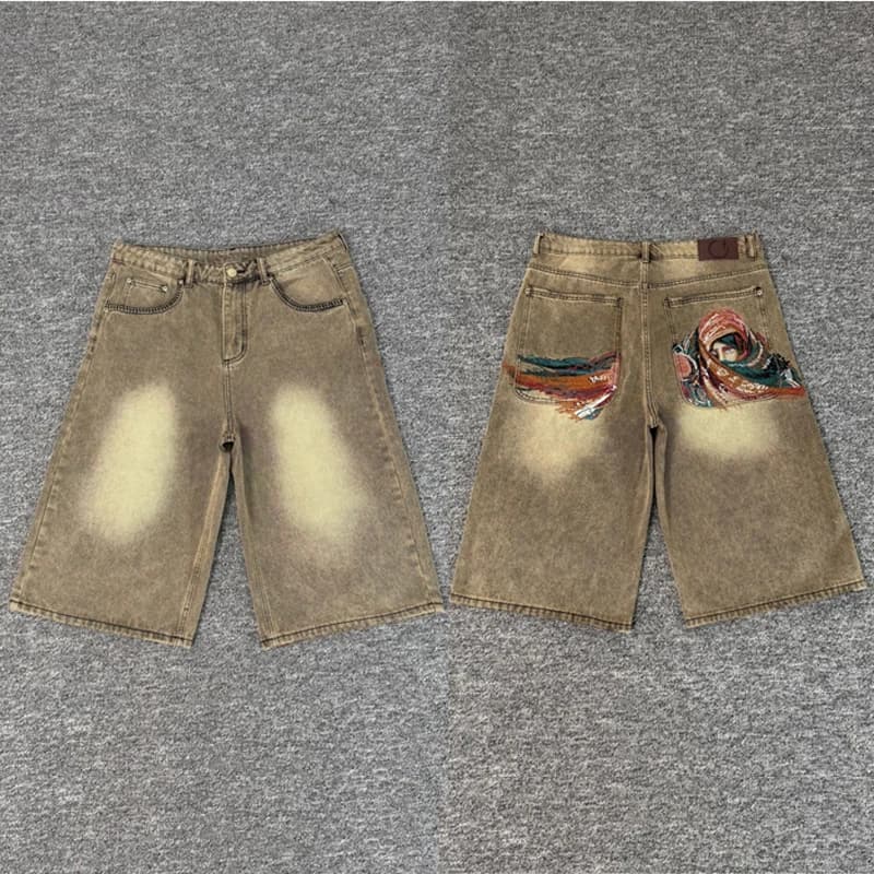 Retro Casual Masked Goddess Embroidered Pants Summer All-match Fashion Five Quarter DERSCHUTZE Jeans