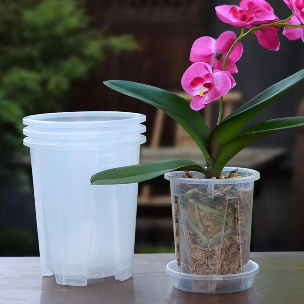 5PCS/Kit Clear Plastic Orchid Pots, Air Column Flower Planter for Phalaenopsis Flower Breathable Root-Control with Drainage Hole