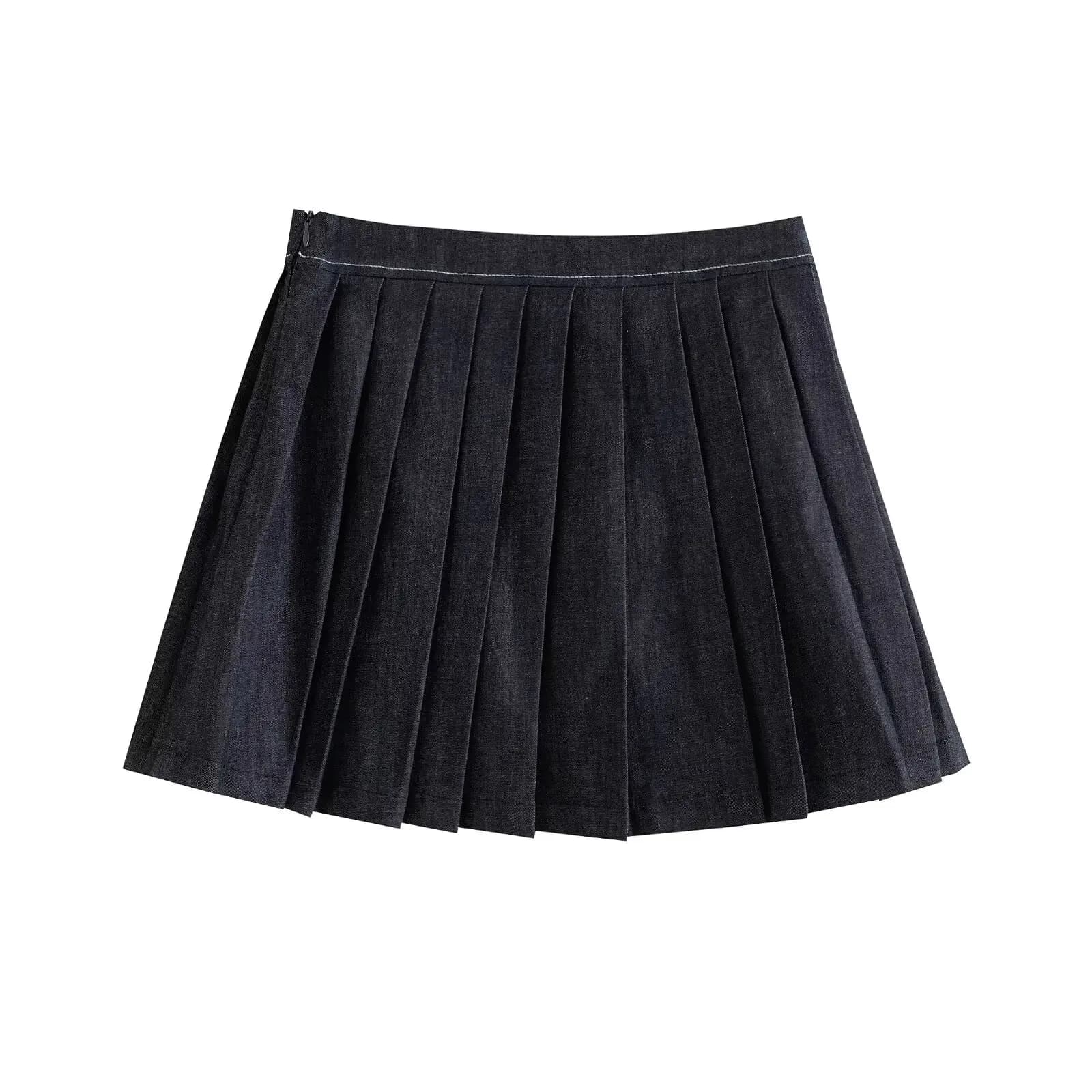 Gonna Mini in Denim Donna Estate 2026 Nuova Moda Vita Alta Retro con Cerniera Laterale Plissettata Versatile Casual Chic