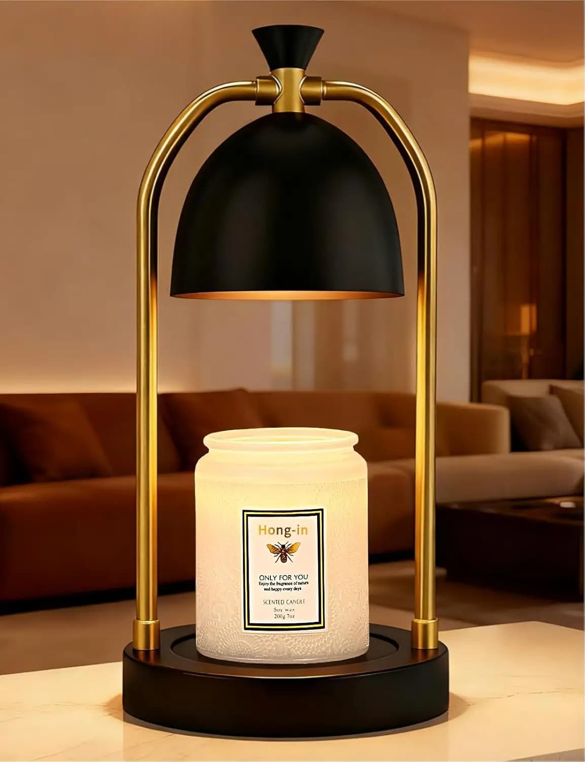Scaldacera lamp with Timer and Dimmer, Gift Cosy for Women, Modern Scaldacera for Candles in Barattolo (Black)