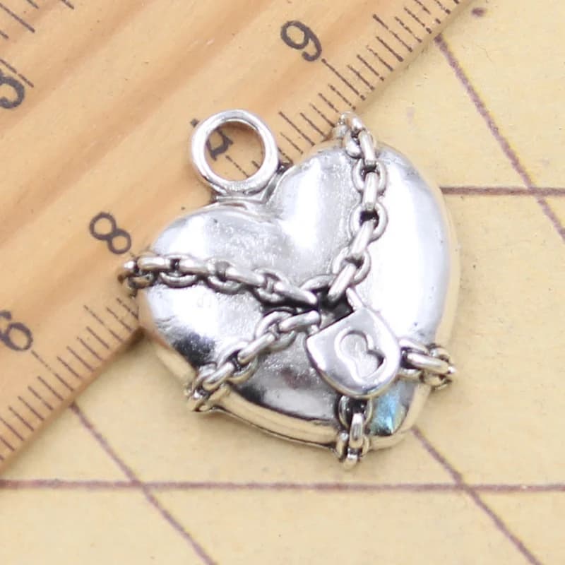 10pcs Charms Lock Chain Heart medaglione 27x24mm ciondoli Color argento tibetano gioielli antichi che fanno artigianato fatto a mano fai da te