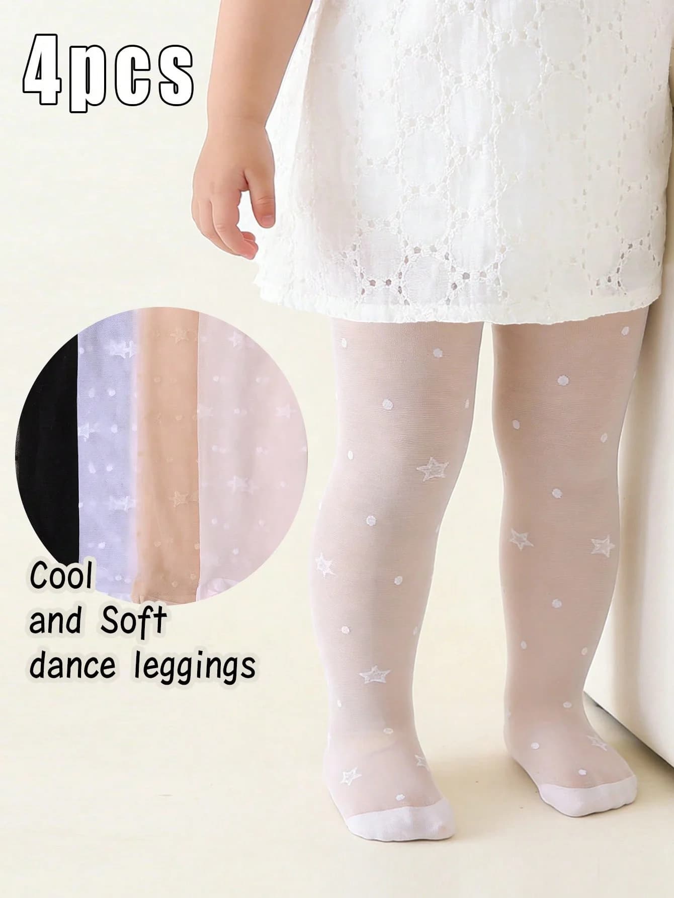 4 pairs of ultra thin silk pantyhose for girl with star motifs, non-slip summer tights and mosquito repellents