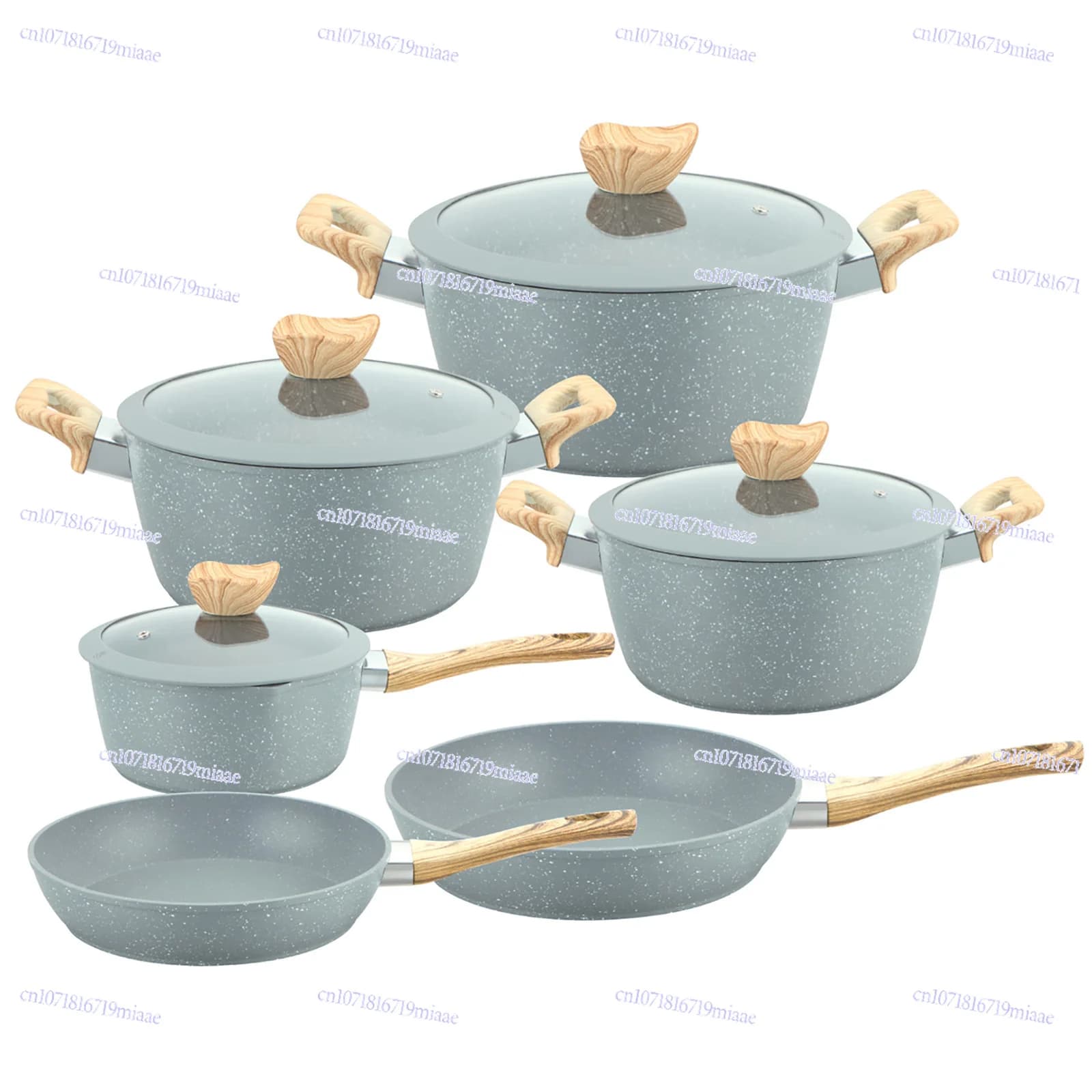 Set of 10 piece Maifanshi marble non-stick pans Set of Wok soup pans with western pan for domestic use