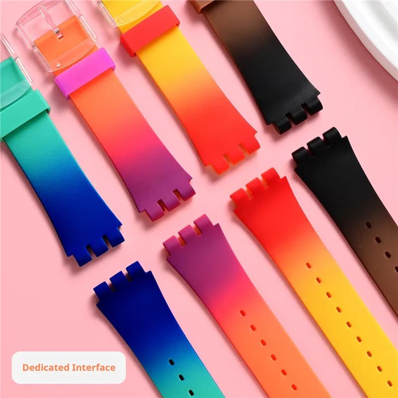 19mm Colored Silicone Strap for Men and Women Swatch Sports Strap, Replace Wrist Watch Accessories
