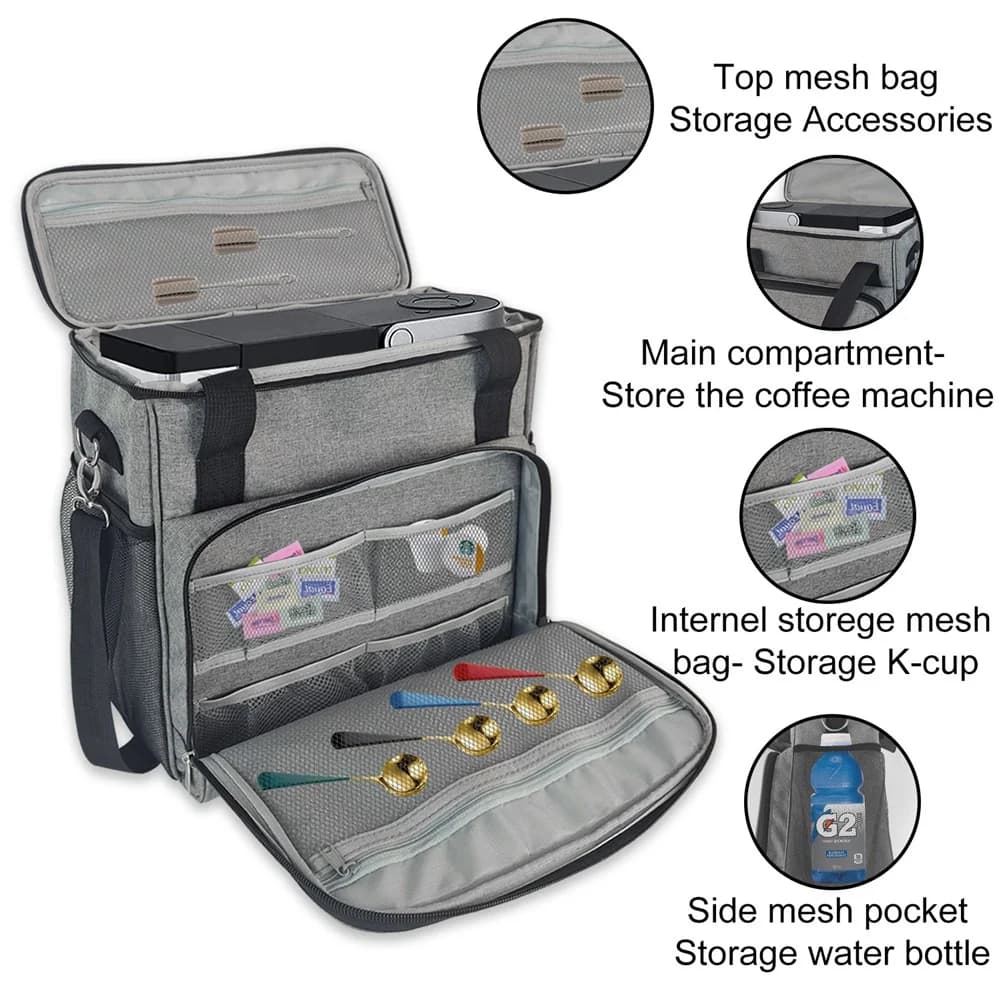 B69C Coffee Maker Bag Single Serve Coffee Brewer Waterproof Storage Bag With Extra Pockets Coffee Machine Storage Bag