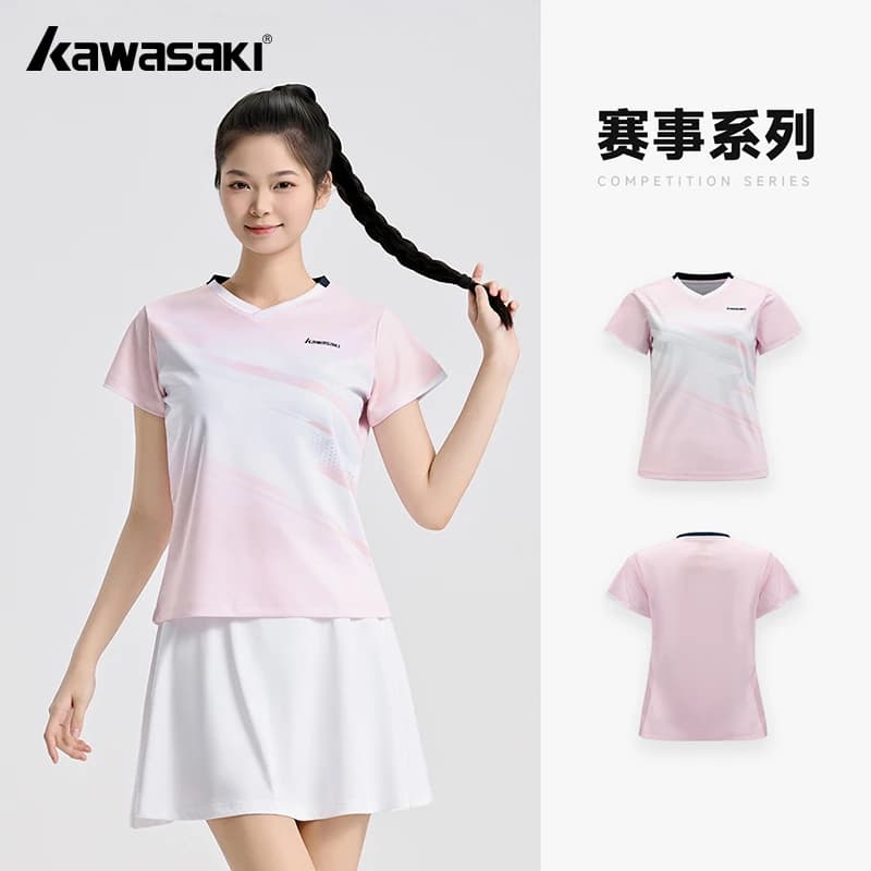 Magliette da badminton originali Kawasaki da donna, traspiranti, che assorbono il sudore, magliette estive da badminton, magliette da corsa per l'allenamento di squadra