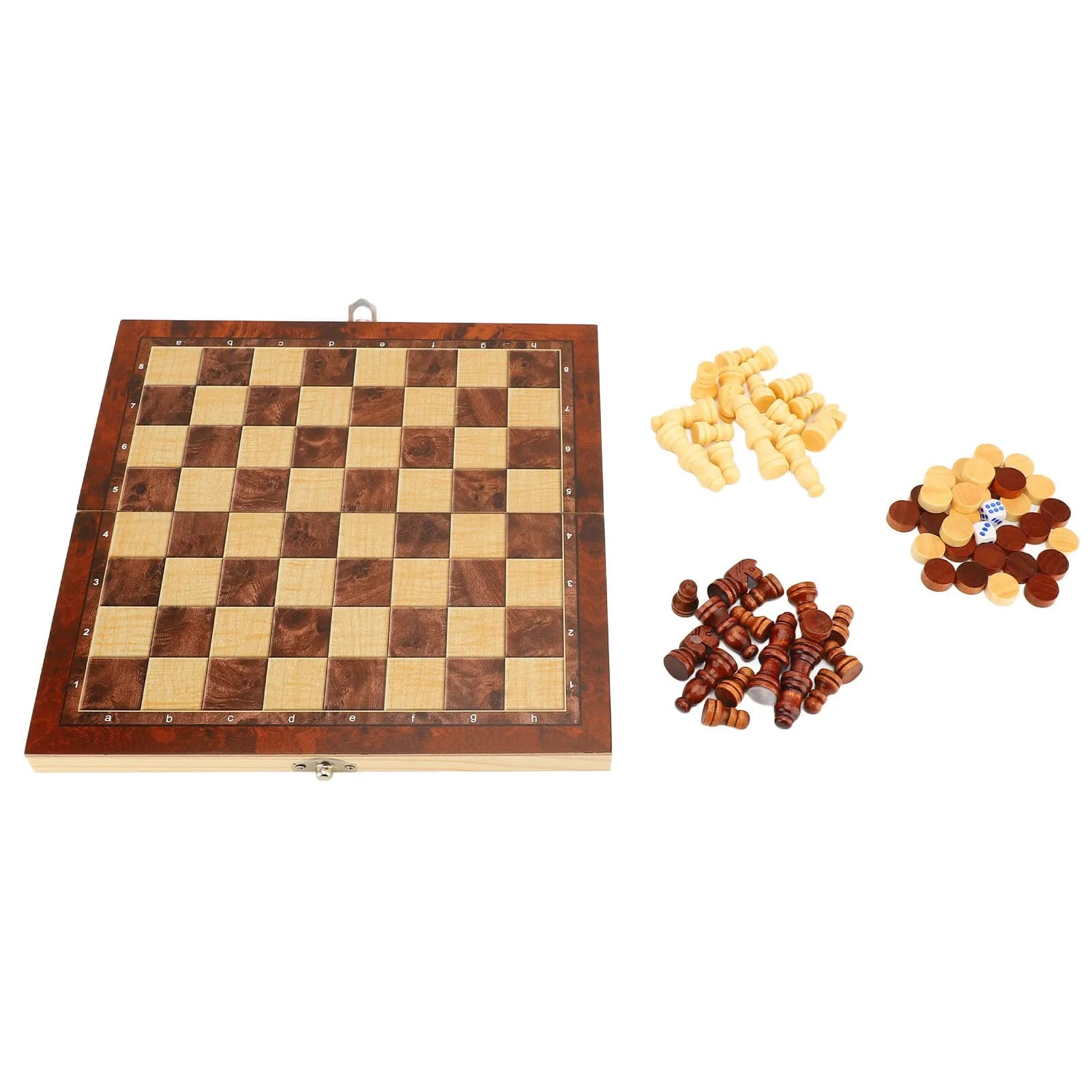 3 in 1 Game Chessboard Checker International Chess Board Wooden Folding Chessboard Pieces Set for Kids Adults