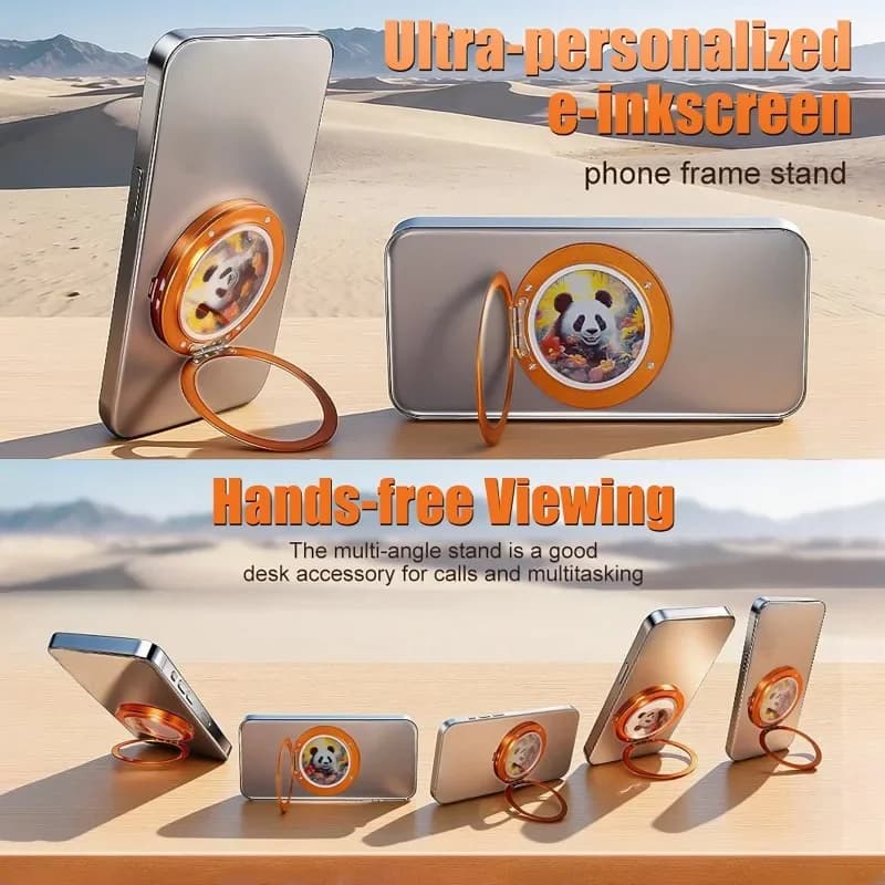 Universal Magnetic Phone Holder with 6 Colors E-Ink Screen NFC Custom Photo Keychain APP Control Smart Badge for Music Playback