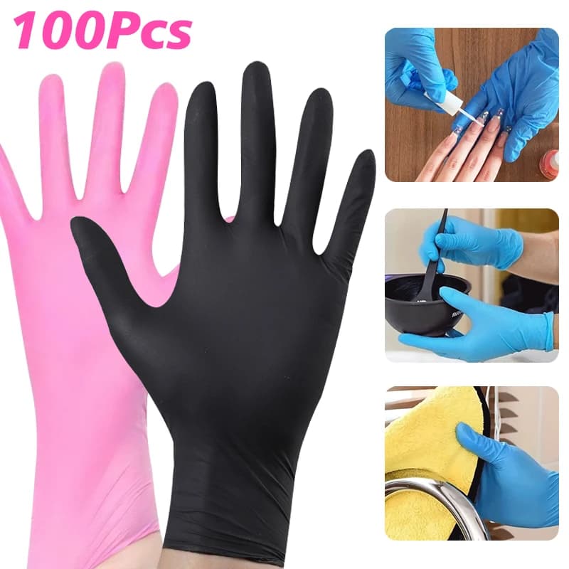 100 Pezzi Guanti Monouso in Nitrile Senza Lattice per Manicure, Parrucchieri, Tatuaggi, Preparazione, Salone Unghie, Strumenti per Pulizia