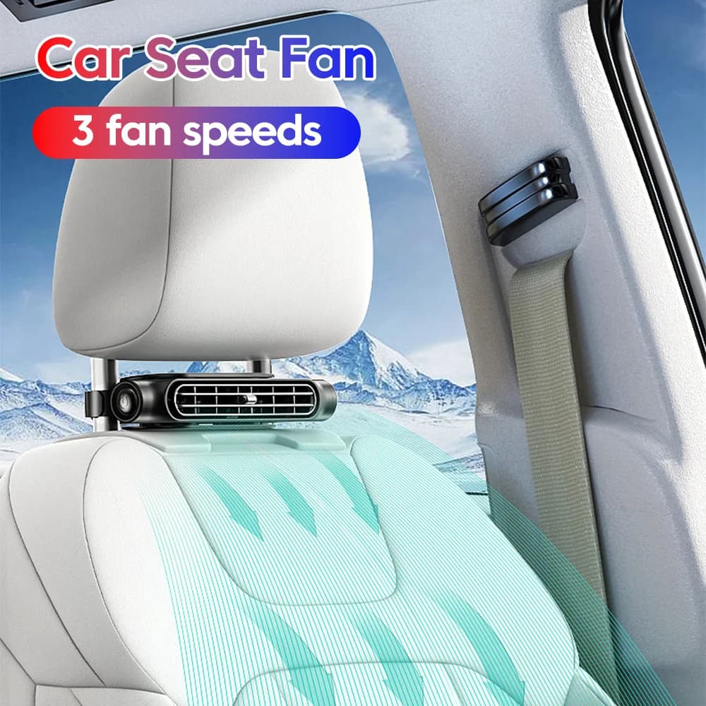 USB Car Air Cooling Fan for Backseat 3 Speeds Portable Car Seat Headrest Fan 5V/2A USB Plug Electric Car Seat Fan for Mini Cars