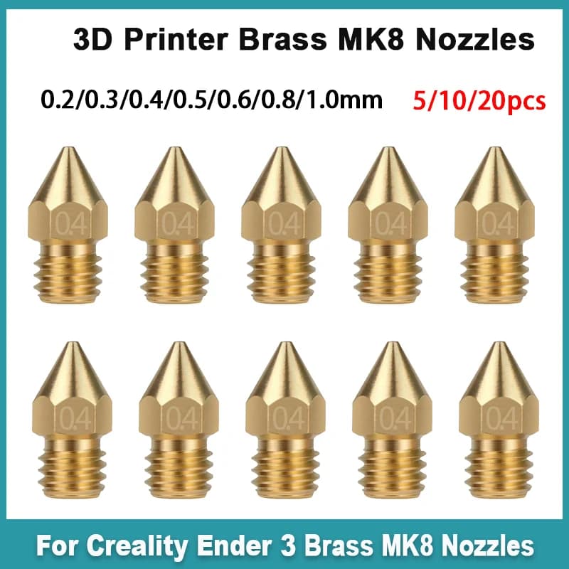 3D Printer Brass Nozzles MK8 0.4MM, High Temperature Resistant, Compatible for Creality Ender/CR Series, Anycubic Kobra Series