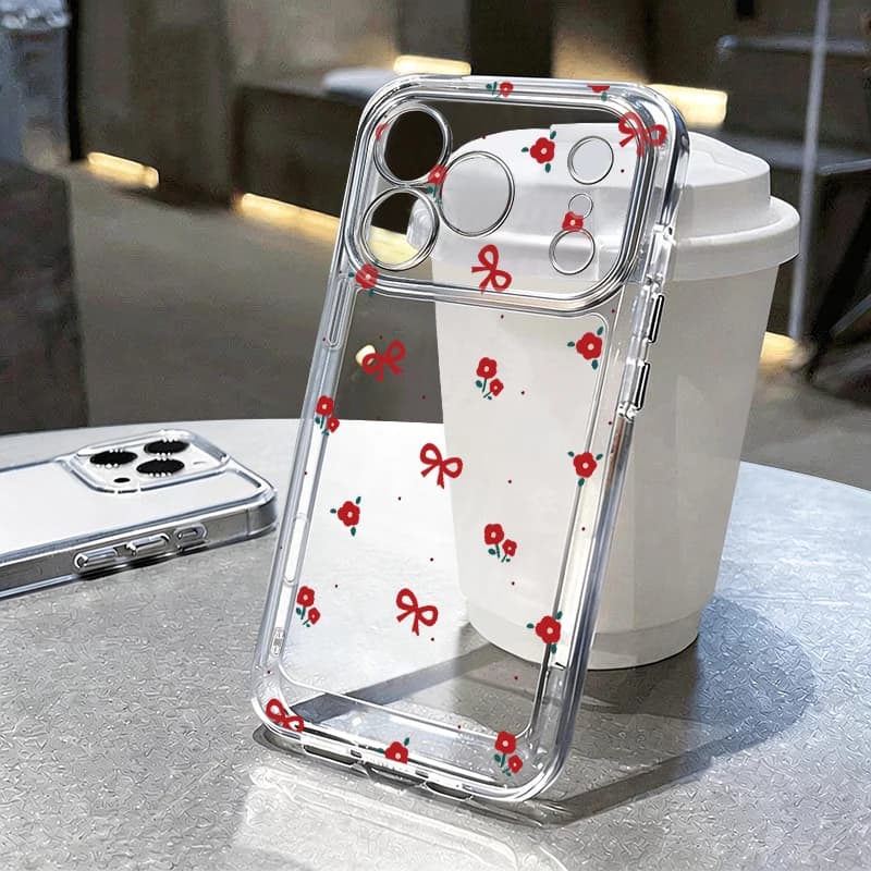 Cute Cherry Pattern Clear Phone Case For iPhone 17 Pro 17e 17 16 15 14 13 Pro Max Shockproof Transparent Soft TPU Silicone Cover