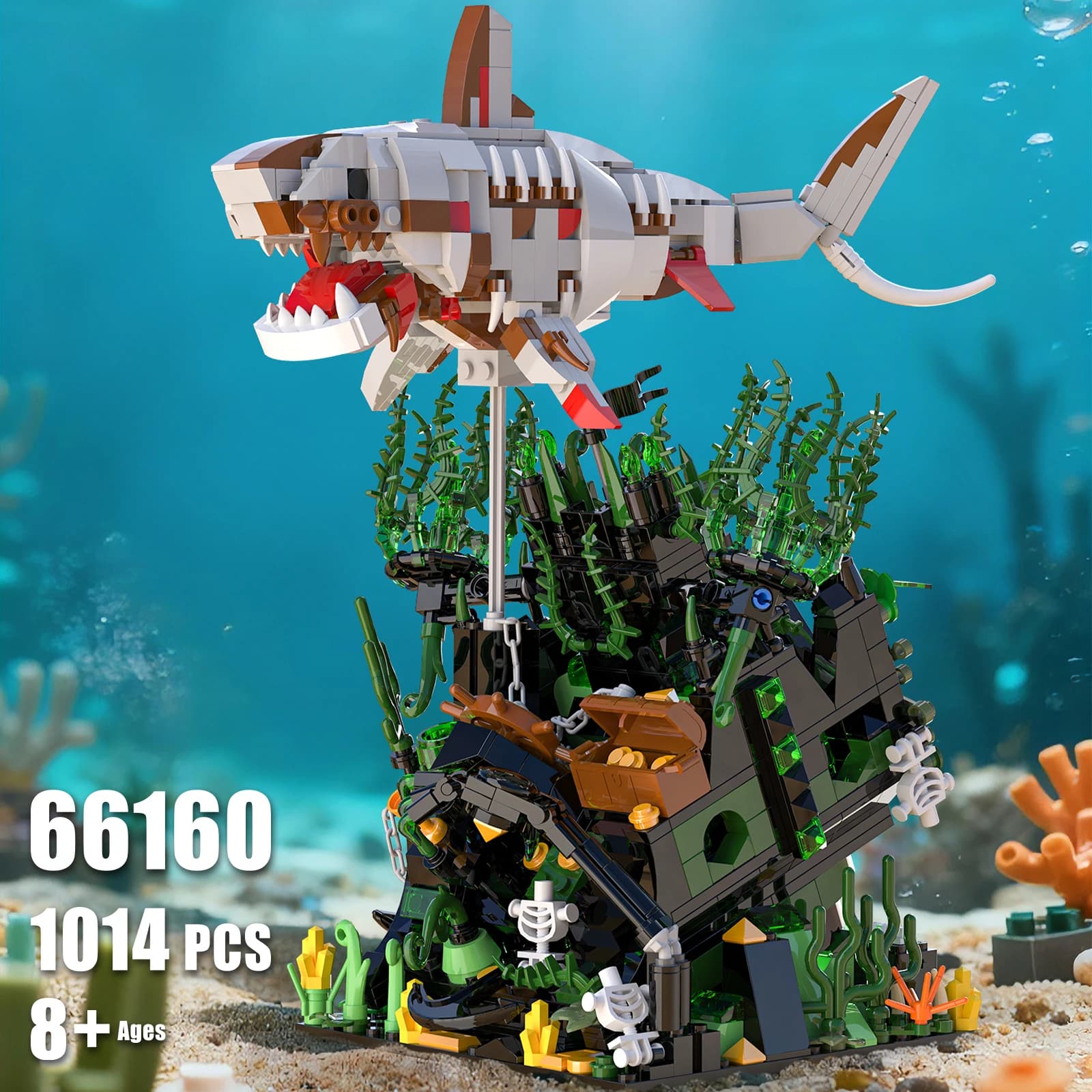 1014pcs Shipwreck Skeleton Shark Building Blocks Sets,MOC DIY Pirate Themed Model Creative Toys for Kids,Cool Desktop Decoration