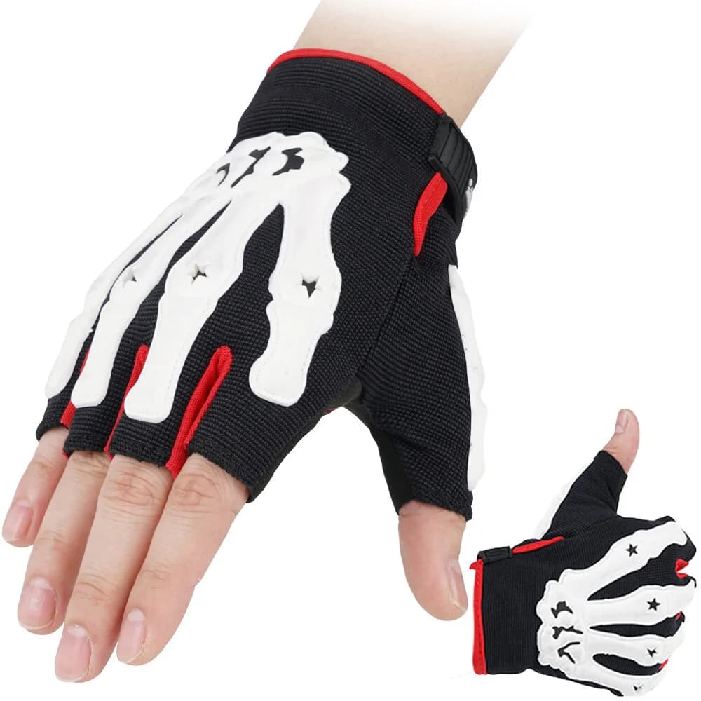 Guanti mezze dita per moto da corsa MTB Guanti da ciclismo con ossa di scheletro di Halloween per uomini e donne
