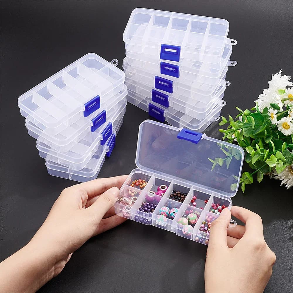 2-Pack 10-grid plastic storage box set, with separation layer finishing box, suitable for jewelry, beads and small items, adjustable fishing tackle storage solution, suitable for handicrafts and accessories