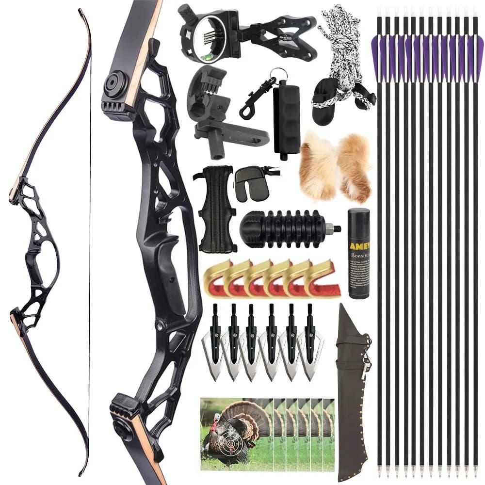 Set di frecce per arco ricurvo Takedown da 62 pollici 60 libbre Tiro con l'arco Arco in alluminio Caccia mano destra per bersaglio Riser in lega di alluminio-magnesio US
