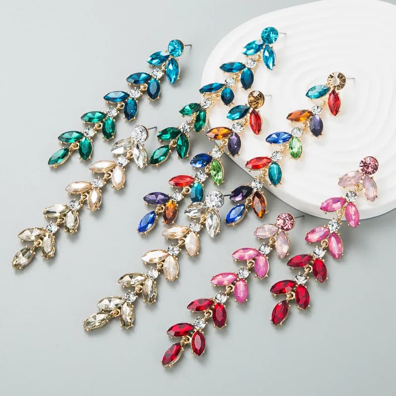 Fashionable multi-layer alloy rhinestone glass diamond-encrusted diamond earrings, long and high-end earrings