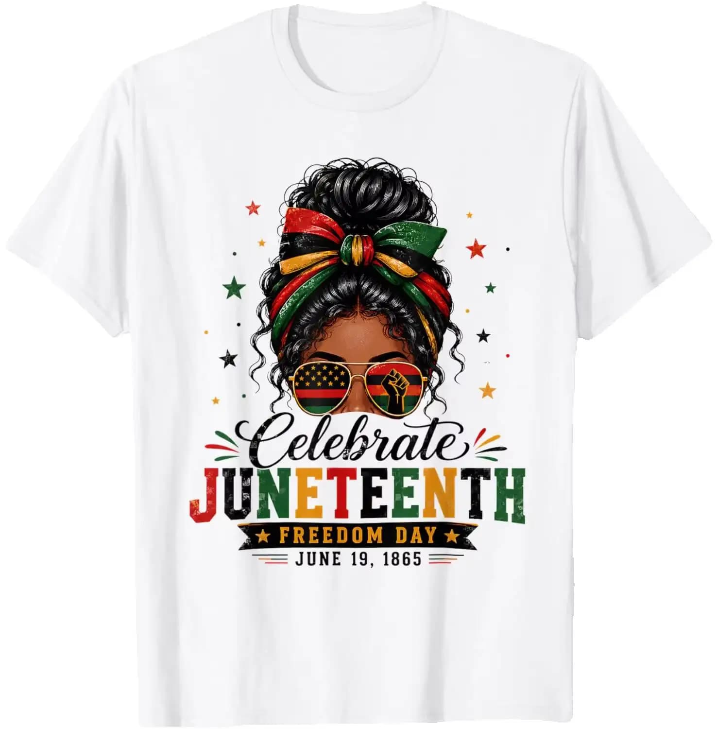 Messy Bun Celebrate Juneteenth Freedom Day 19Th1865 Women T-Shirt Summer Short-Sleeved Breathable Sweat-Wicking Versatile Trendy