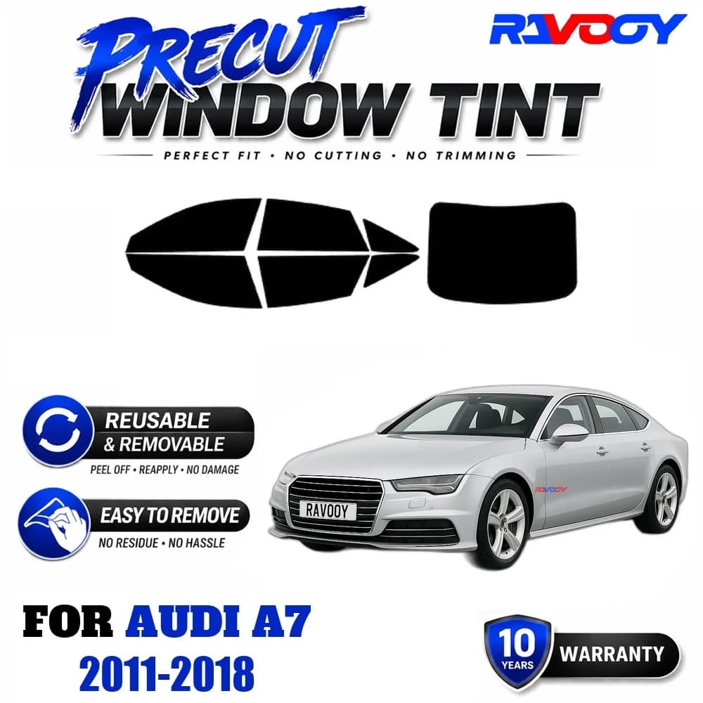 RAVOOY Precut Window Tint, Reusable Removable EPU Film, Custom Fit for Audi A7 2011-2018, UV Heat Protection