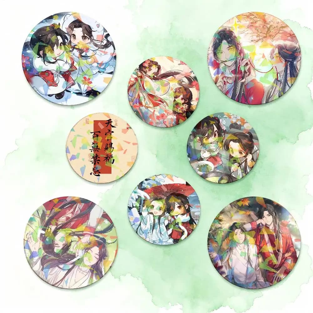 Anime Heaven Official's Blessing Round Badge Lapel Pins for Backpacks Briefcase Laser Brooch Clothes Gifts
