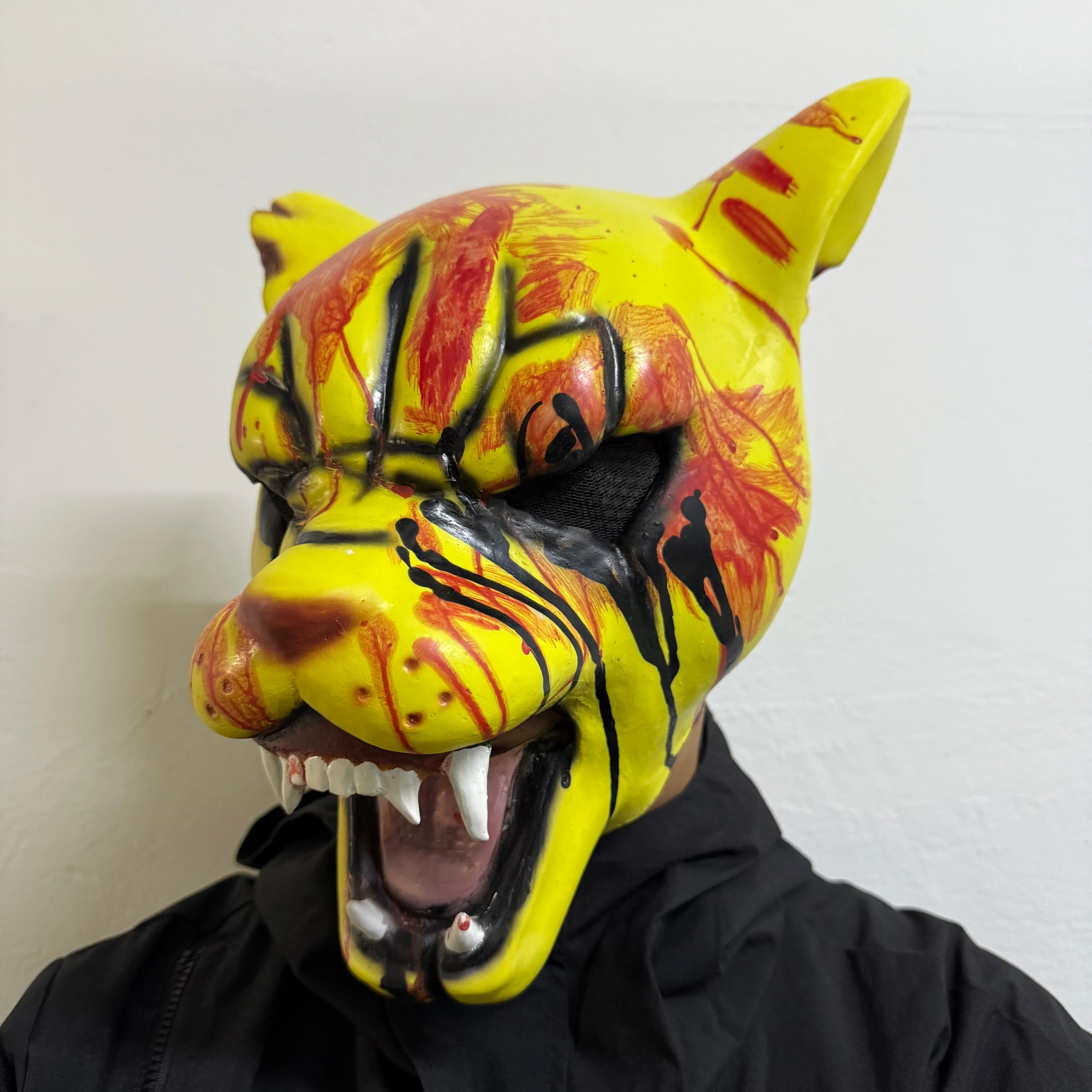 Terrificante Bestia Maschera Miami Tony Maschera in lattice terrificante stile tigre insanguinata | Oggetti di scena per costumi di ruolo per feste di Halloween, adatti