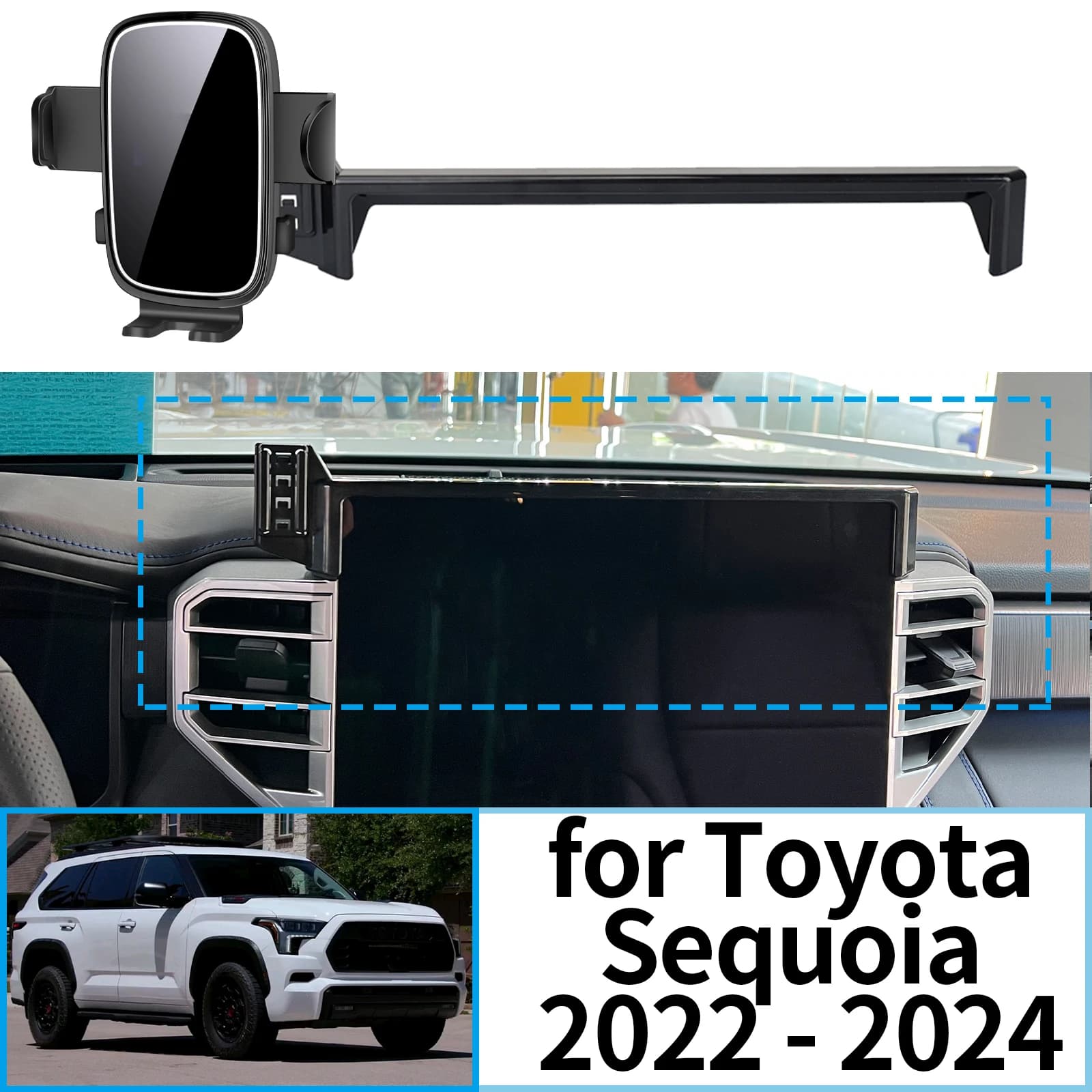 suitable for Toyota Sequoia 2022 2023 2024 Stable phone stand with clip Mounting screen base without vibration Car accessories