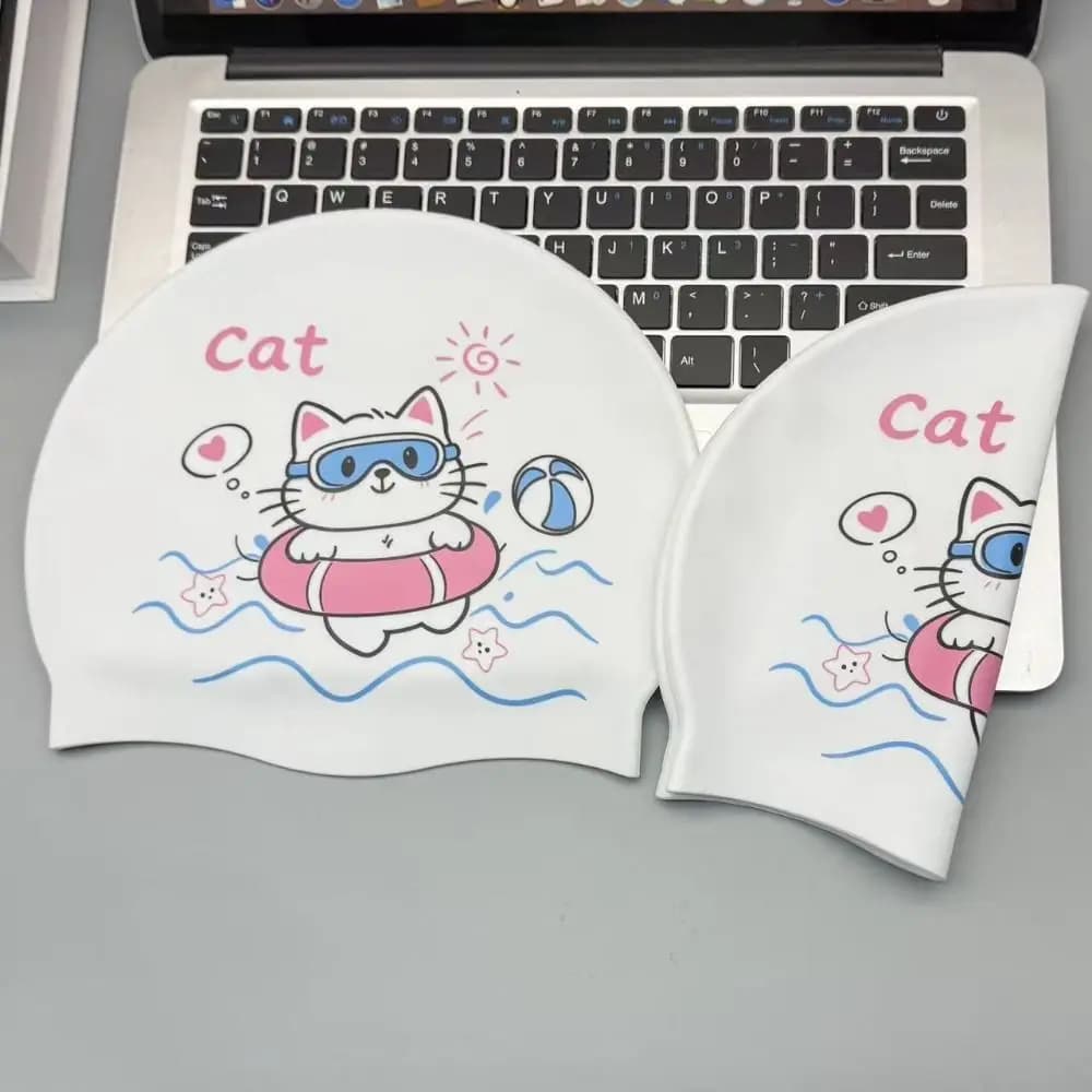 Cartoon Swimming Caps Comfortable No Tightening Silicone Swim Caps Ear Protection Waterproof Cat Swim Caps For Adult