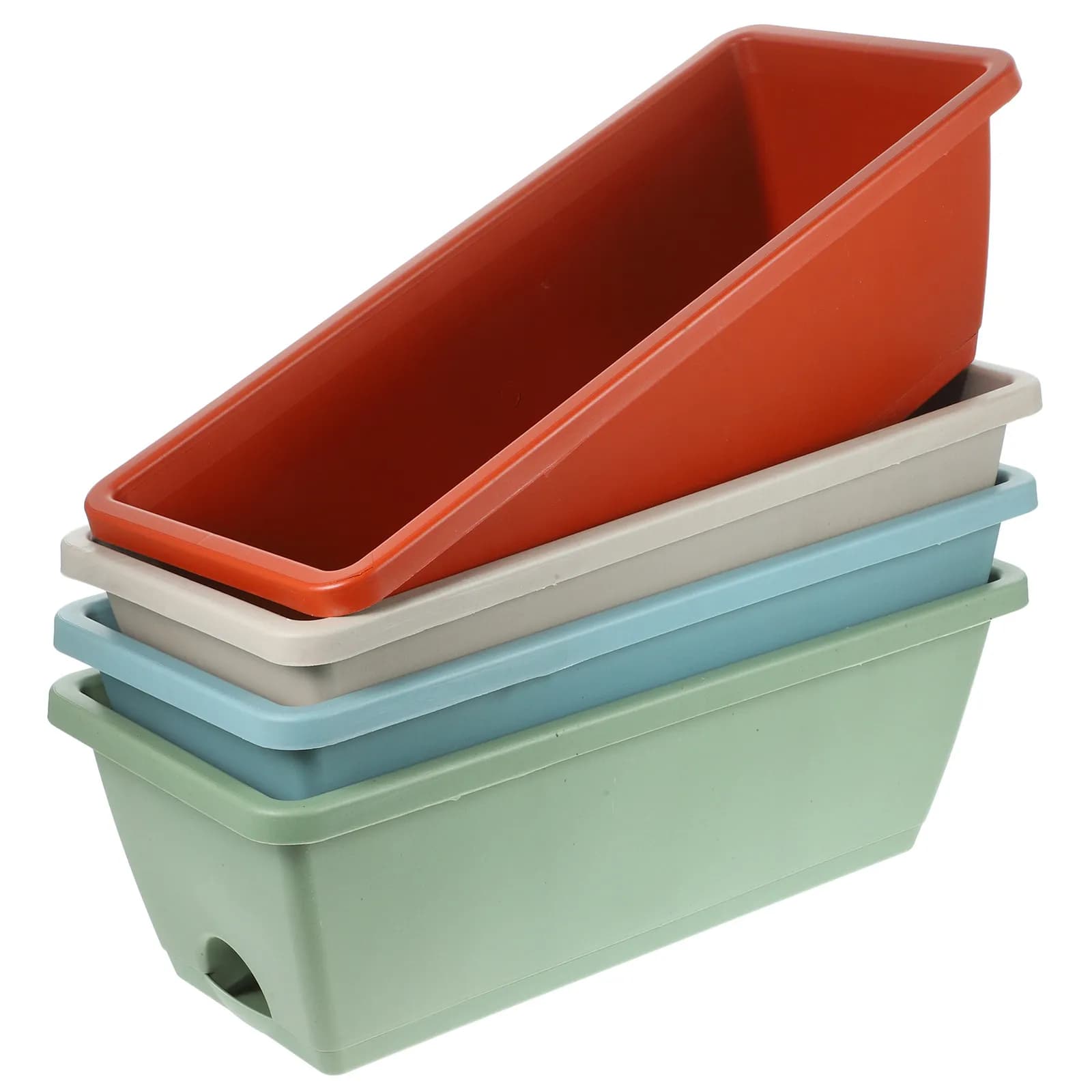Set di 4 Fioriere Rettangolari in Resina con Vassoio per Giardino, Interni ed Esterni, per Coltivazione di Verdure, Fiori e Piante Succulente