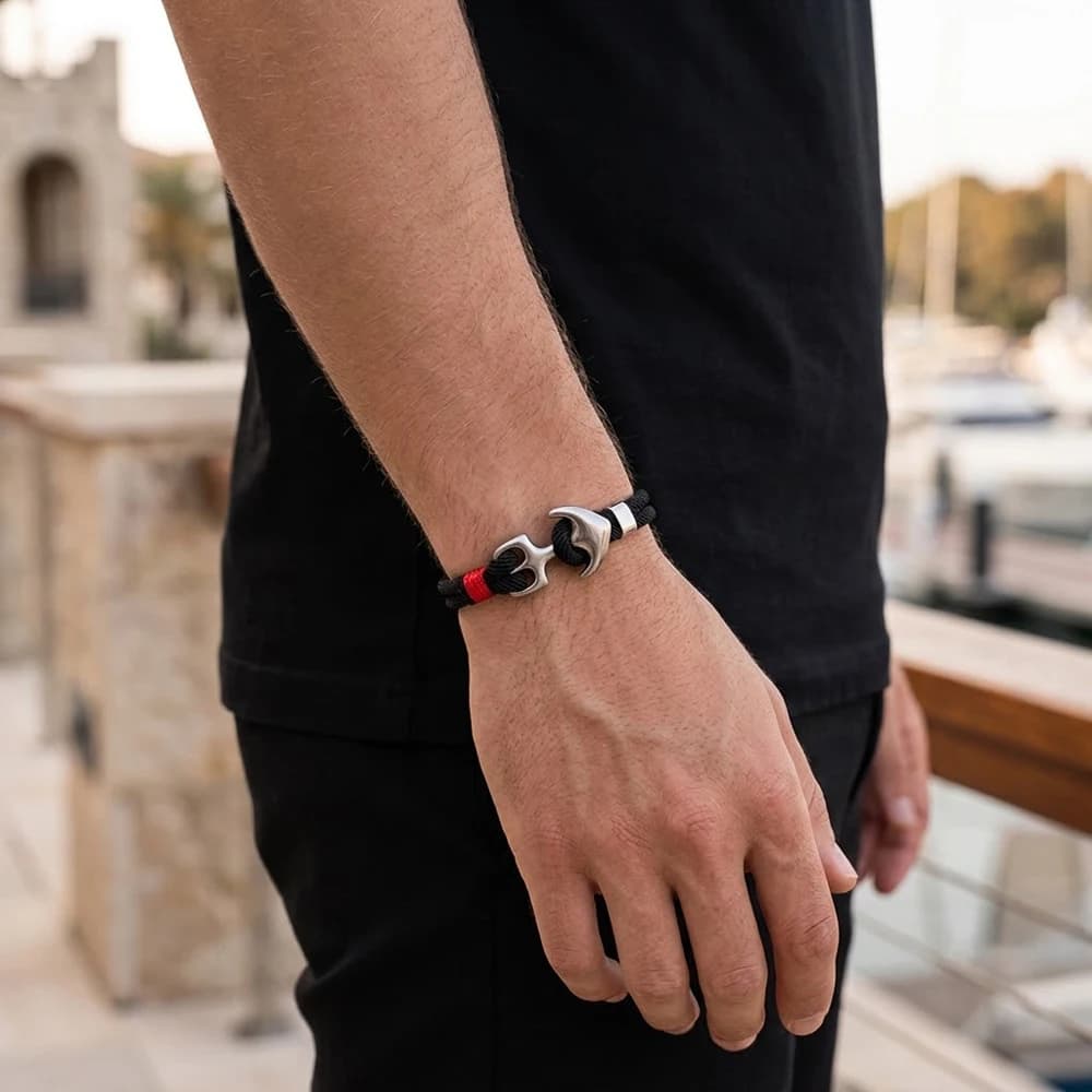 New Braided Rope Anchor Bracelet Men Stainless Steel Anchor Hook Bracelet Jewelry Gift