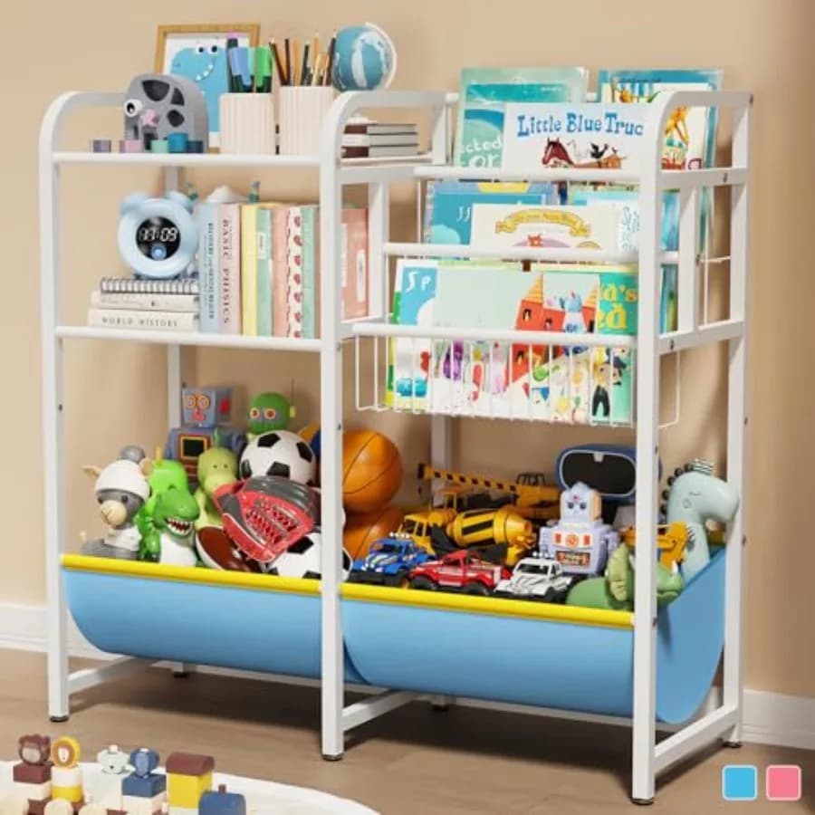 3 in 1 Bookshelf and Toy Storage Organizer, Baby Montessori Bookshelf Book Organizer for,Toddler Book Display Shelf Ideal for C