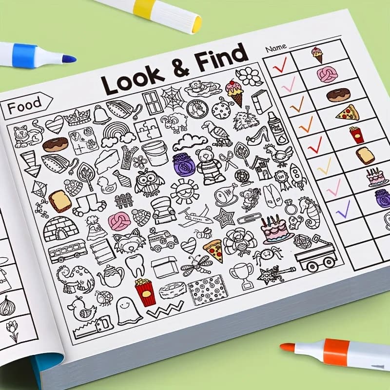 Children's Hidden Objects Coloring Book, with 100+ Find & Color Pages - Interactive Find & Color Activity Workbook for School, Home, Travel - Educational Puzzle Book